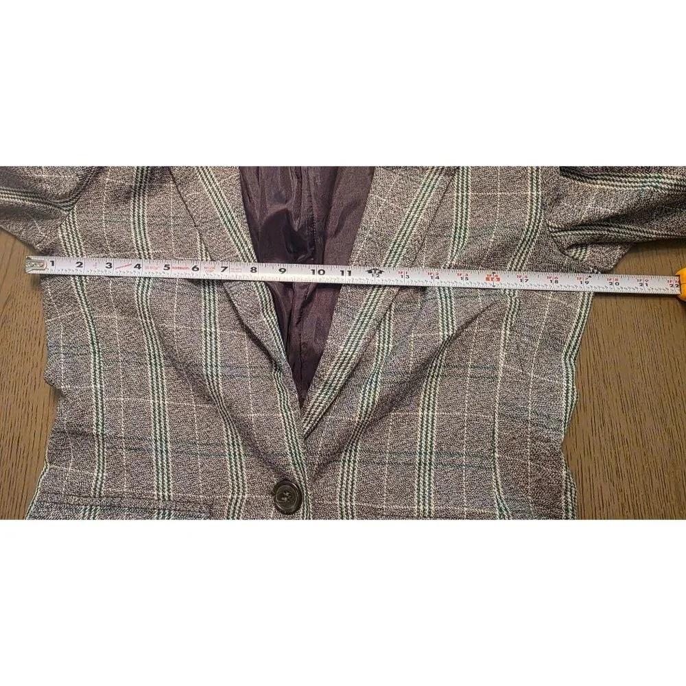Able Ladies Elma Gray Evergreen Plaid 1 Button Blazer Jacket size S Cotton